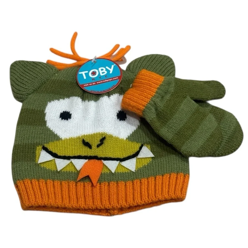 NEW Toby NYC Monster Beanie and Mitten Set Winter Holiday Fun for Infant/Toddler